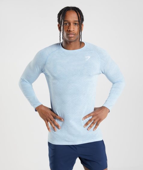 Koszulki Gymshark Geo Seamless Long Sleeve Męskie Głęboka Niebieskie | PL 073YZF